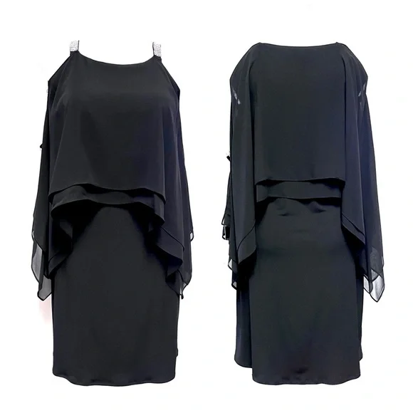 NEW Glamour Nights Chiffon Cocktail Dress Size 16 Crystal Embellished Sleeves - Picture 1 of 11